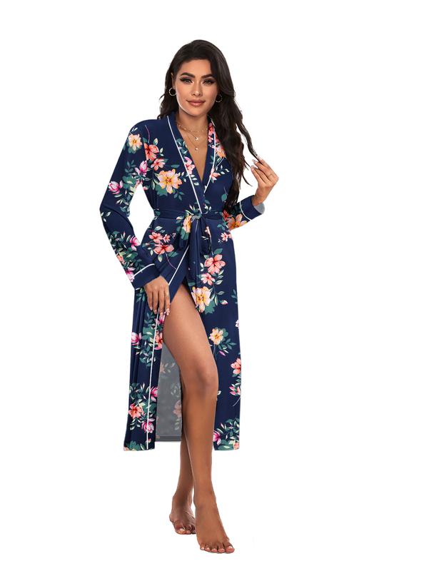 Ekouaer Women's Full Length Knit Kimono Robe - Lightweight Soft Sleepwear for Ladies - V-Neck Casual Loungewear - S-XXL - Womenswear