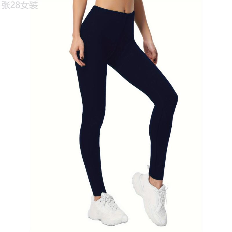 3 Pack Solid Skinny Leggings, Elastic Waist Casual Stretchy Women's Clothing Fabric Spandex