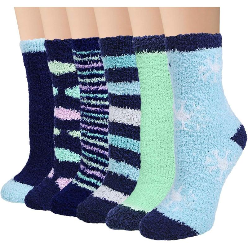 6 Pairs Womens Cozy Soft Fuzzy Fluffy Warm Winter Fleece Sleep Comfy Crew Slipper Socks