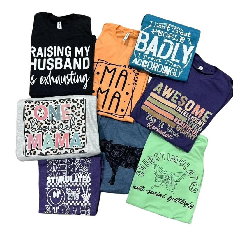 Graphic T’s - Random Color & Designs We pick T-shirt Cotton polyester regular and plus sizes