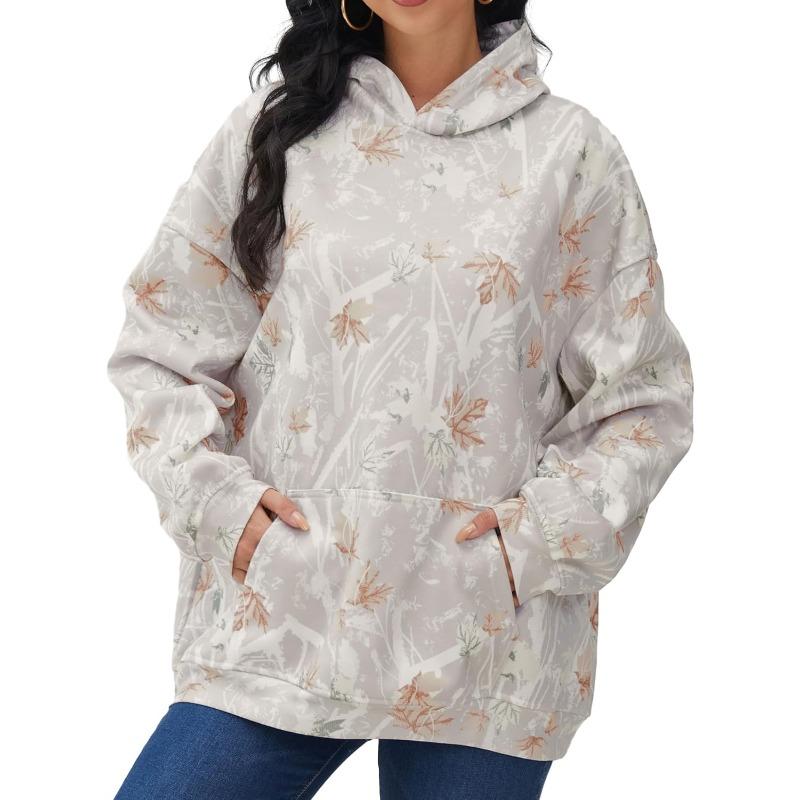 Womens Camo Hoodies Maple Leaf Print Oversized Hooded Sweatshirt Pullover Sweatshirts Long Sleeve with Pocket fall winter outfit