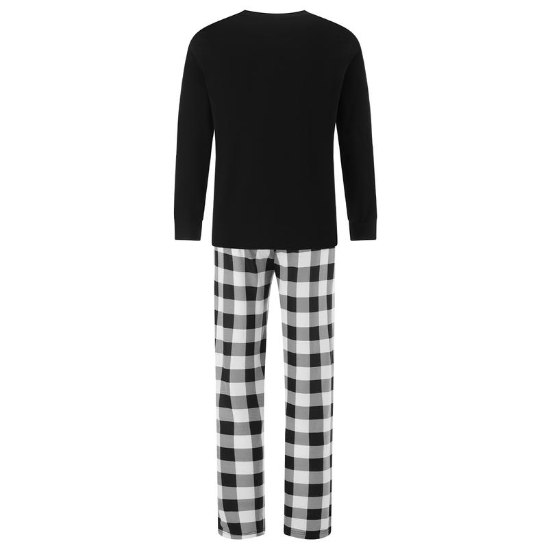 Family Matching Christmas Pajama Set Long Sleeve Round Neck Tops Romper Plaid Print Trousers