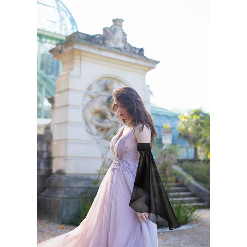 Victorian Long Tulle Sleeves for Women Chiffon Detachable Gloves for Wedding Dress Halloween Party Pageant Breathable Light Womenswear Accessories