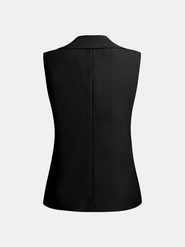 YOZY [size 4-14] Solid Button Front Lapel Collar Blazer Vest  Elegant Fashion Casual Sleeveless Outerwear, 2024 Women's Summer Outfits for Daily Outdoor Wear, [S-XXL]