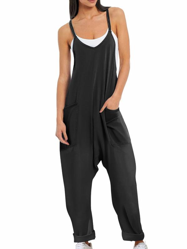 Ekouaer Fashion  Womenswear Sleeveless Jumpsuit Loose Spaghetti Strap Baggy Overalls Jumpers Casual Long Pants Rompers with Pockets 2024 Basic