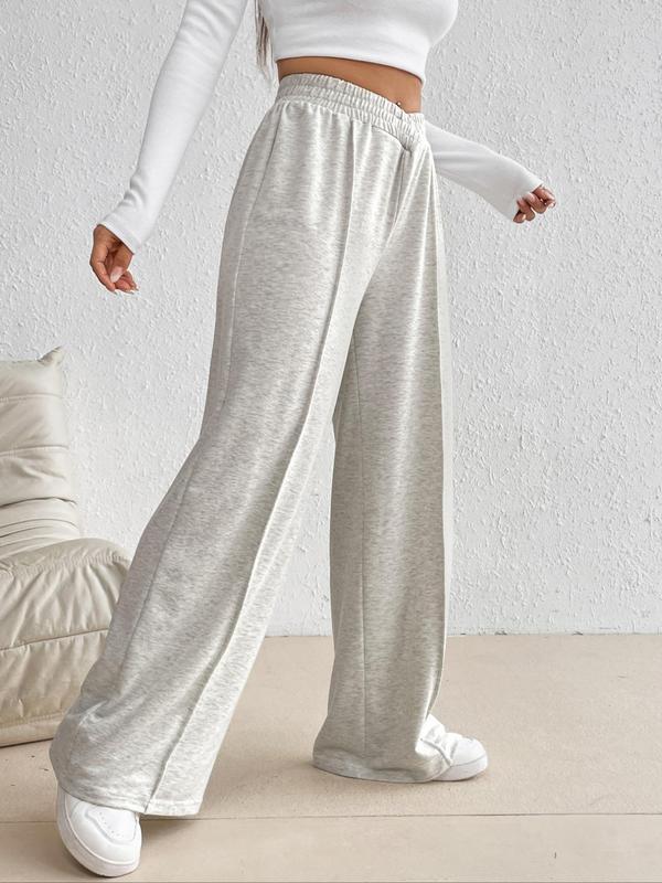 Women's Solid Color Elastic Waist Wide Leg Sweatpants, Casual Comfy Trousers for Daily Wear,  Pants for Women, Ladies Bottoms for All Seasons, Going Out Outfits 2024