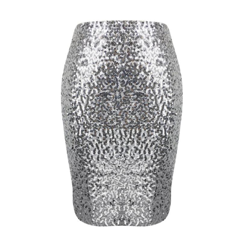 Sexy Shiny Sequin Skirt Women High Waist Glitter Gold Silver Stretchy Pencil Skirts  Knee Length Casual Half Body Skirt Fabric Fashion Womenswear Bottoms Bustier Casual Wear Check  Slim Dress Fit Hip Party Polyester Solid Jackets Knitted Patchwork Lady