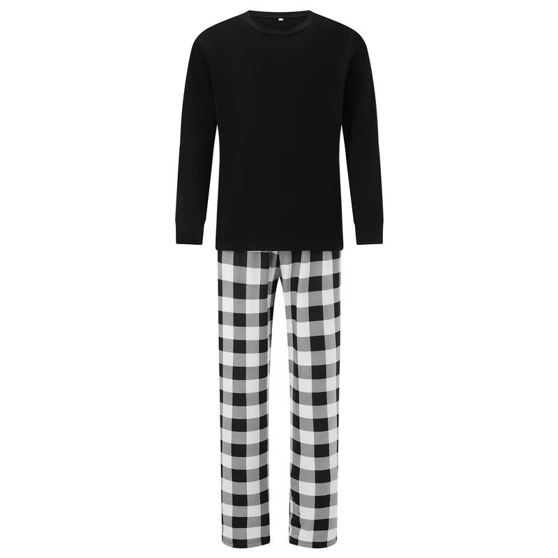 Family Matching Christmas Pajama Set Long Sleeve Round Neck Tops Romper Plaid Print Trousers