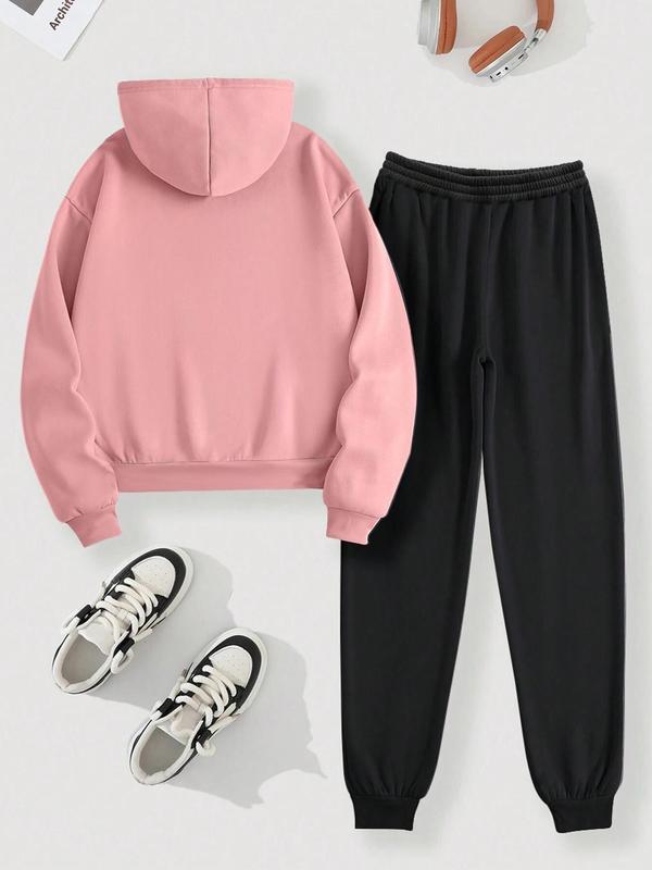  Women's Letter Print Hoodie & Sweatpants Set, 2 Piece Set Casual Long Sleeve Hooded Sweatshirt & Jogger Pants, Women's Fall & Winter Clothes