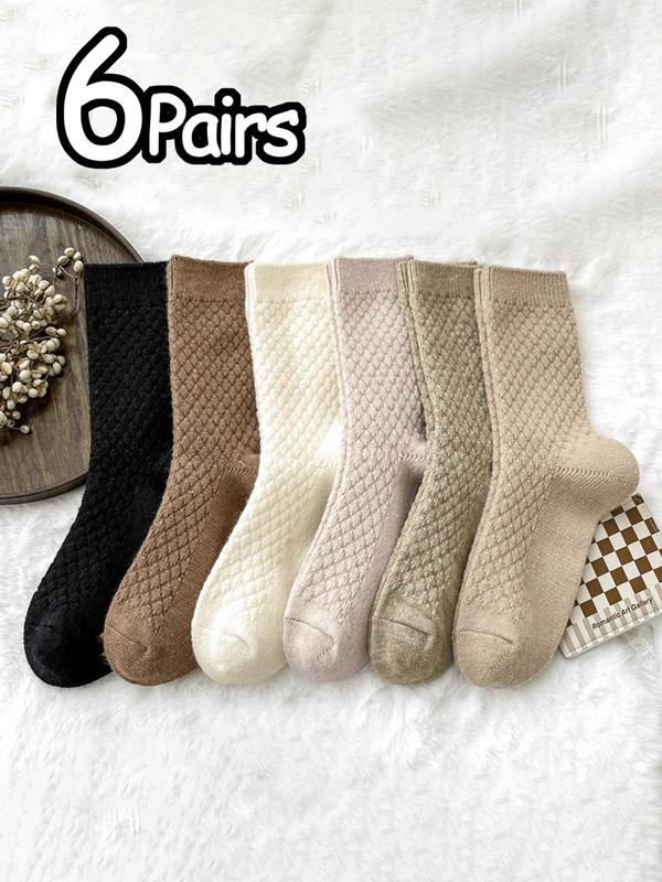 Women's Solid Thermal Lined Crew Socks, Casual Soft Comfy Breathable Socks for Daily Wear, Women's Socks for All Seasons