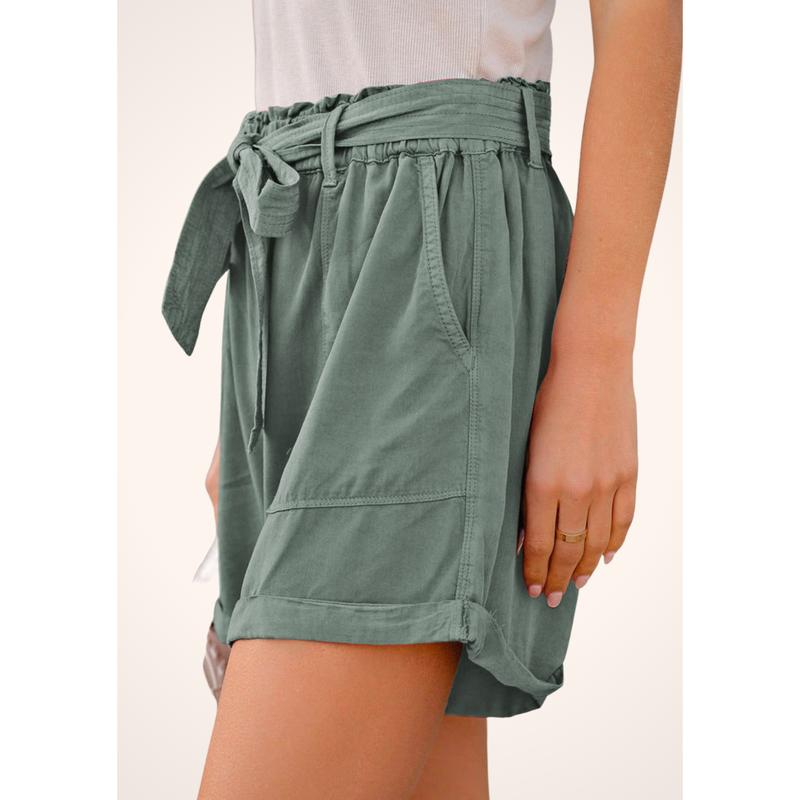 Green Tie Waist Paperbag Shorts