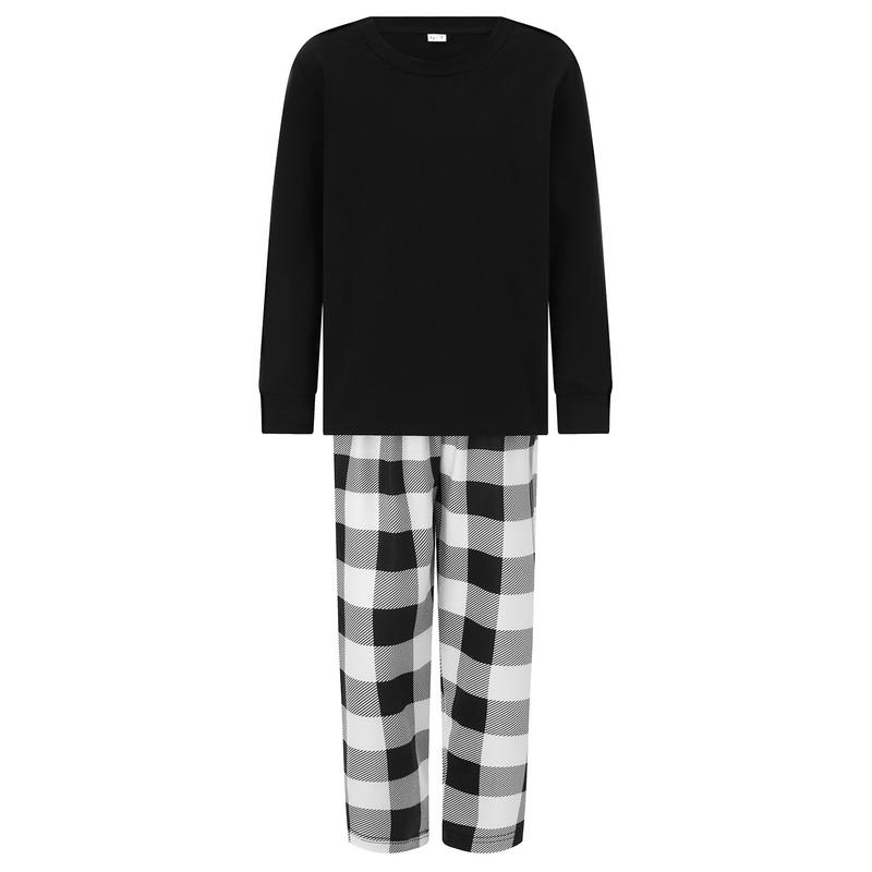 Family Matching Christmas Pajama Set Long Sleeve Round Neck Tops Romper Plaid Print Trousers