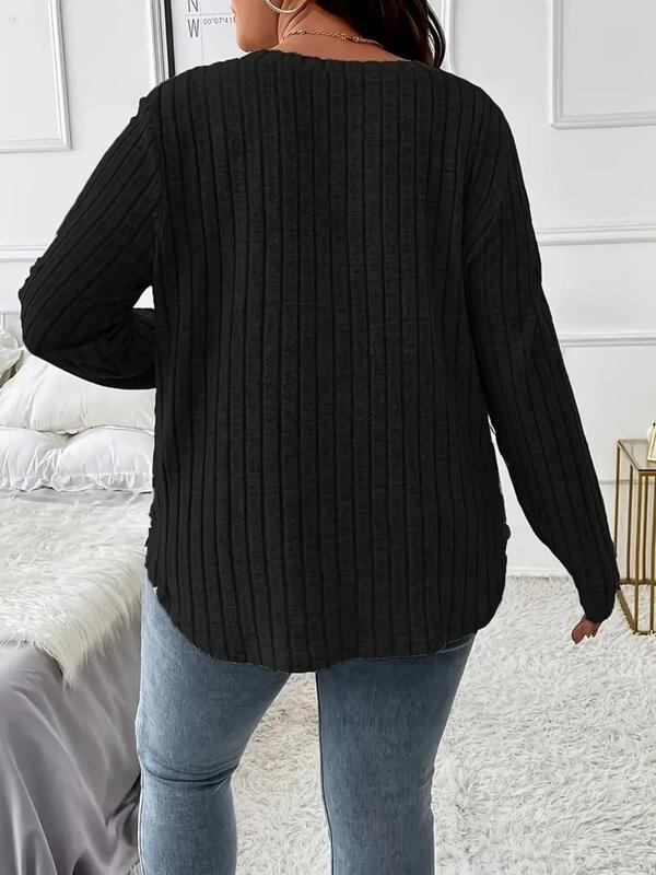 Plus Size Solid Long Sleeve Tee, Casual Comfy V Neck Top for Fall Daily Outdoor Wear, Women Plus Clothing for Fall , Fall Outfits 2024, Fall Outfits, Earthtone Fallfreshness Downtown Girl Clothes Downtown Girl Clothes