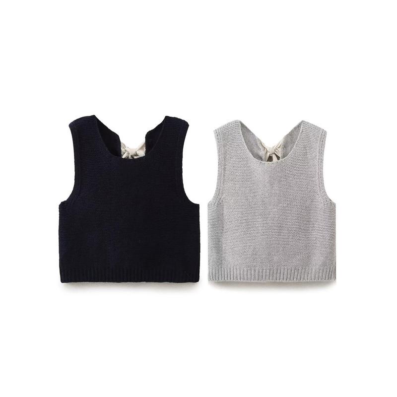 Women's Fall Knit Waistcoat Bow Tie Back Sweater VestFit Tank Tops Streetwear