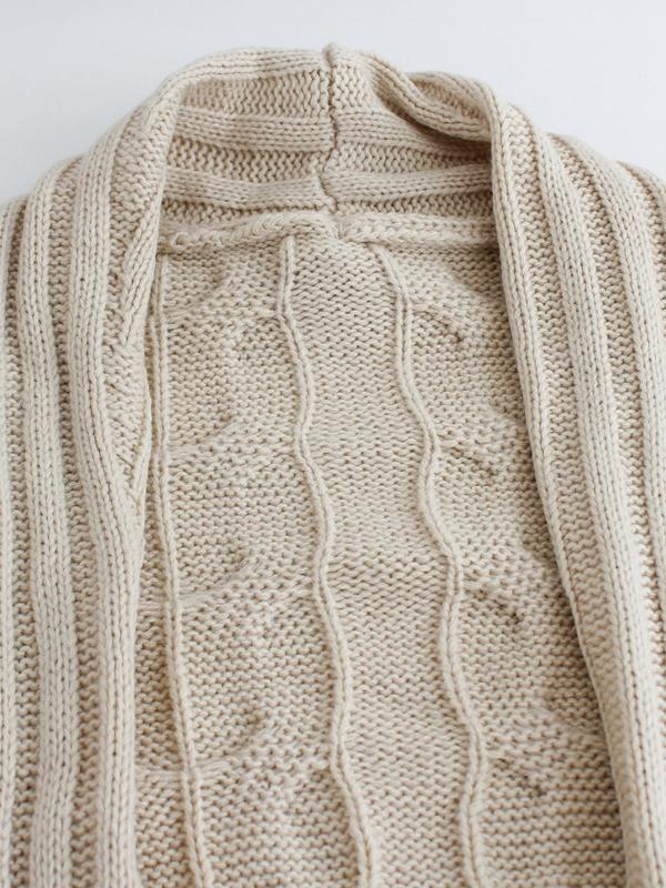 ,women's Textured Drop Shoulder Long Cable Knit Cardigan, Casual Long Sleeve Open Front Knitwear for Fall & Winter, Fashion Women's Knit Clothing for Daily Wear, Fall Clothes