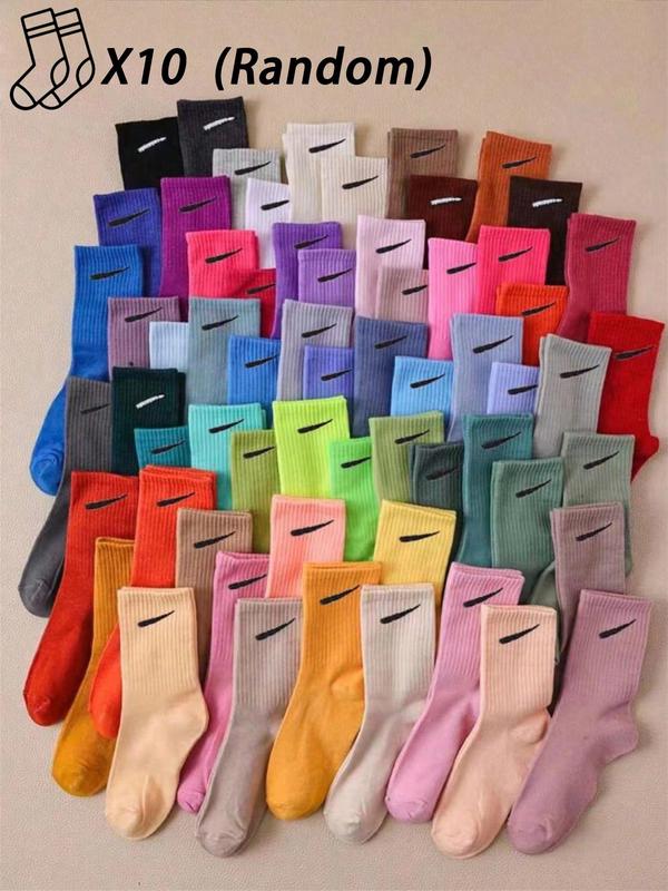 Random Color Women's Graphic Crew Socks, Casual Comfortable Breathable Socks for Daily Wear, Multipack Knit Socks for All Seasons