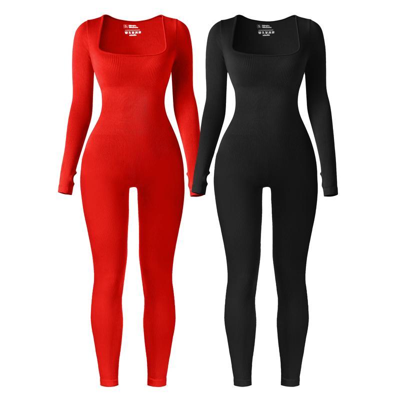 Long Sleeve Ribbed Seamless Jumpsuits Winter