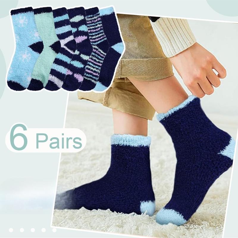 6 Pairs Womens Cozy Soft Fuzzy Fluffy Warm Winter Fleece Sleep Comfy Crew Slipper Socks