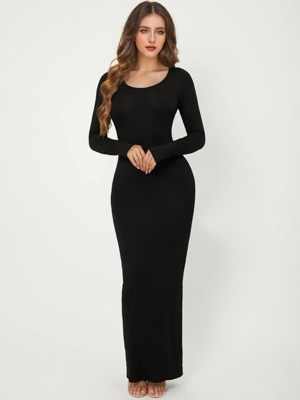 Women's Solid Long Sleeve Scoop Neck Bodycon Dress, Dresses for Women, Homecoming Dresses, Birthday Dresses 2024, Elegant Fashion Long Dress for Party Dating Wear, Women Dress for Spring Fall