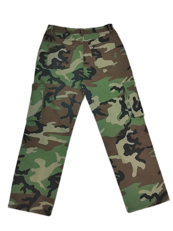  Camo Print Button Pocket Cargo Pants, Street Casual Multi-pocket Trousers for Daily Wear, Women's Bottoms for All Seasons