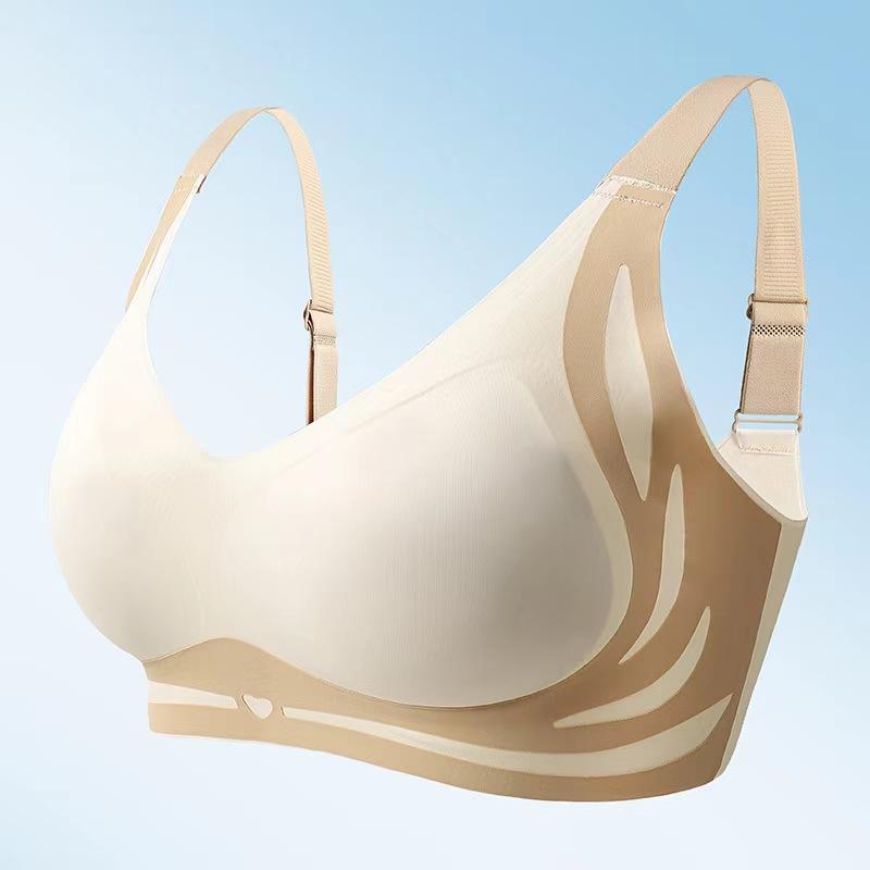 4Pcs Anti Gravity Lifting And Closing Accessories, Light Luxury Feeling Bra, Skin Friendly, Breathable, Comfortable, And Seamless Gathering Without Steel Ring Underwear 4-piece set underwire full Colorblock Wireless Elegant Fabric