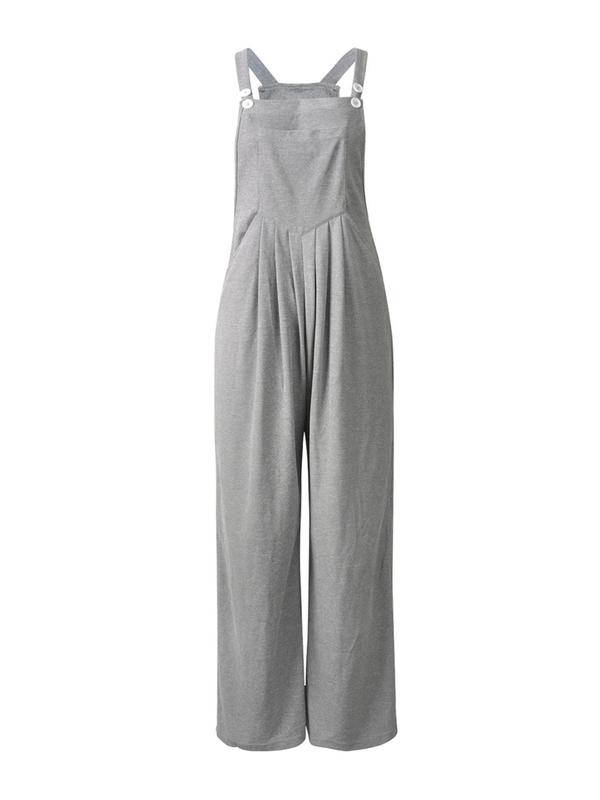 Women's Plain Button Front Plicated Pocket Overalls Jumpsuit, Summer Outfits, Boho Casual Square Neck Sleeveless Overalls Jumpsuit for Summer, Ladies Clothes for Daily Wear