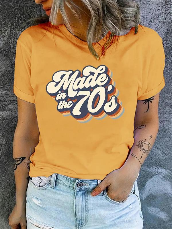 Women's Letter Print Short Sleeve Crewneck T-shirt, Vintage Graphic Tees, Summer Streetwear Fitted Tshirt for Women, Back To School Outfits for Fall, Casual Round Neck Tee, Fall T Shirts for Women