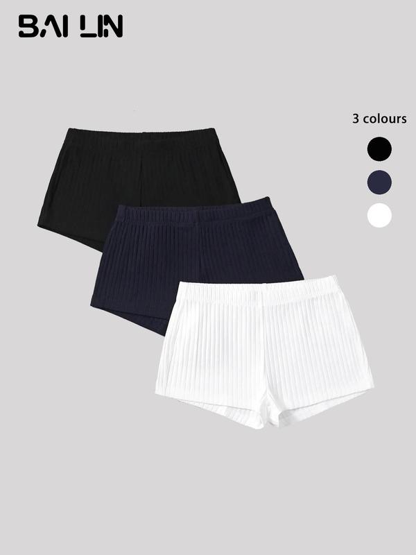 Women's Solid Ribbed Knit Skinny Shorts, Tap Shorts, Casual Comfy Elastic Waist Shorts for Summer, Ladies Bottoms for Daily Wear