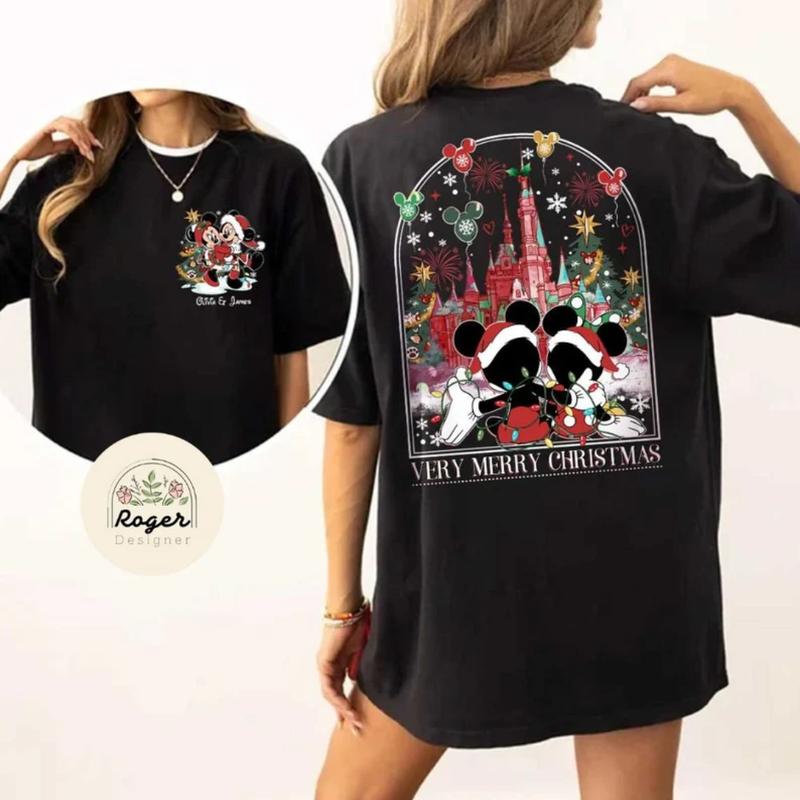 Two-sided Mickey Minnie Couple D_snnney Christmas Shirt, Mickey's Very Merry Christmas Party (Please note your custom name)