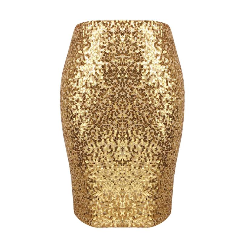 Sexy Shiny Sequin Skirt Women High Waist Glitter Gold Silver Stretchy Pencil Skirts  Knee Length Casual Half Body Skirt Fabric Fashion Womenswear Bottoms Bustier Casual Wear Check  Slim Dress Fit Hip Party Polyester Solid Jackets Knitted Patchwork Lady