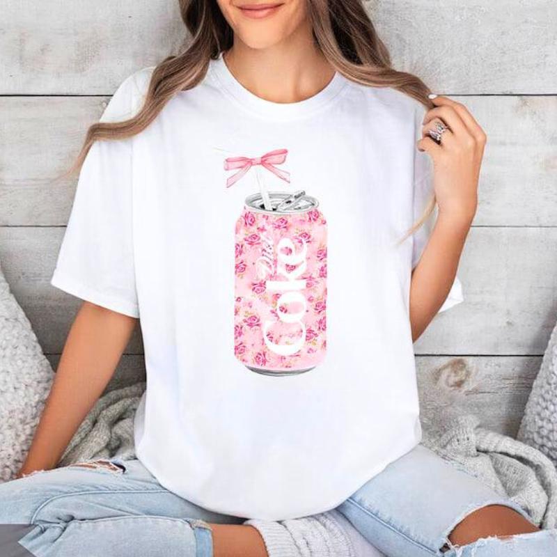 Coquette Diet Coke Sweatshirt, Floral Diet Coke Shirt, Cute Baby Pink Bow Tee, Trendy Soda Can With Roses, Fun Coke Lover Gift