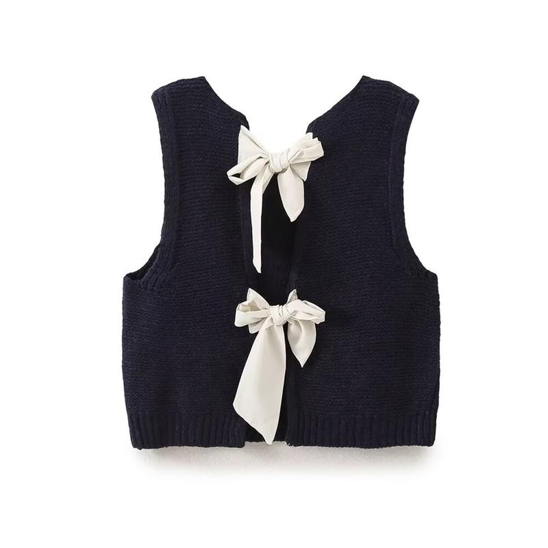 Women's Fall Knit Waistcoat Bow Tie Back Sweater VestFit Tank Tops Streetwear