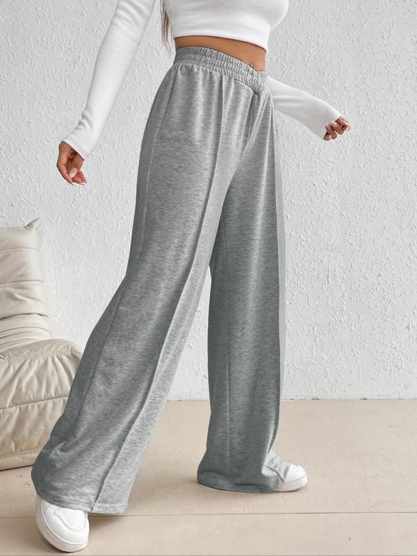 Women's Solid Color Elastic Waist Wide Leg Sweatpants, Casual Comfy Trousers for Daily Wear,  Pants for Women, Ladies Bottoms for All Seasons, Going Out Outfits 2024