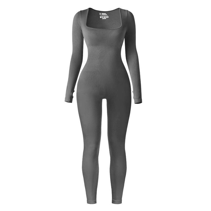 Long Sleeve Ribbed Seamless Jumpsuits Winter