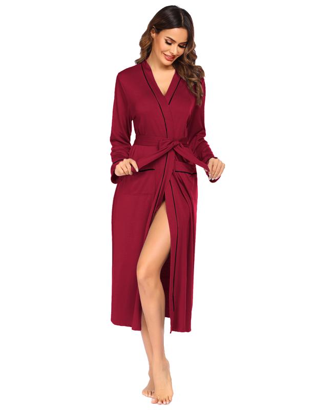 Ekouaer Women's Full Length Knit Kimono Robe - Lightweight Soft Sleepwear for Ladies - V-Neck Casual Loungewear - S-XXL - Womenswear