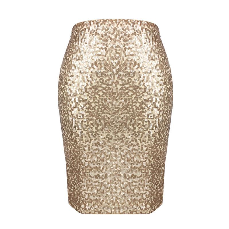 Sexy Shiny Sequin Skirt Women High Waist Glitter Gold Silver Stretchy Pencil Skirts  Knee Length Casual Half Body Skirt Fabric Fashion Womenswear Bottoms Bustier Casual Wear Check  Slim Dress Fit Hip Party Polyester Solid Jackets Knitted Patchwork Lady