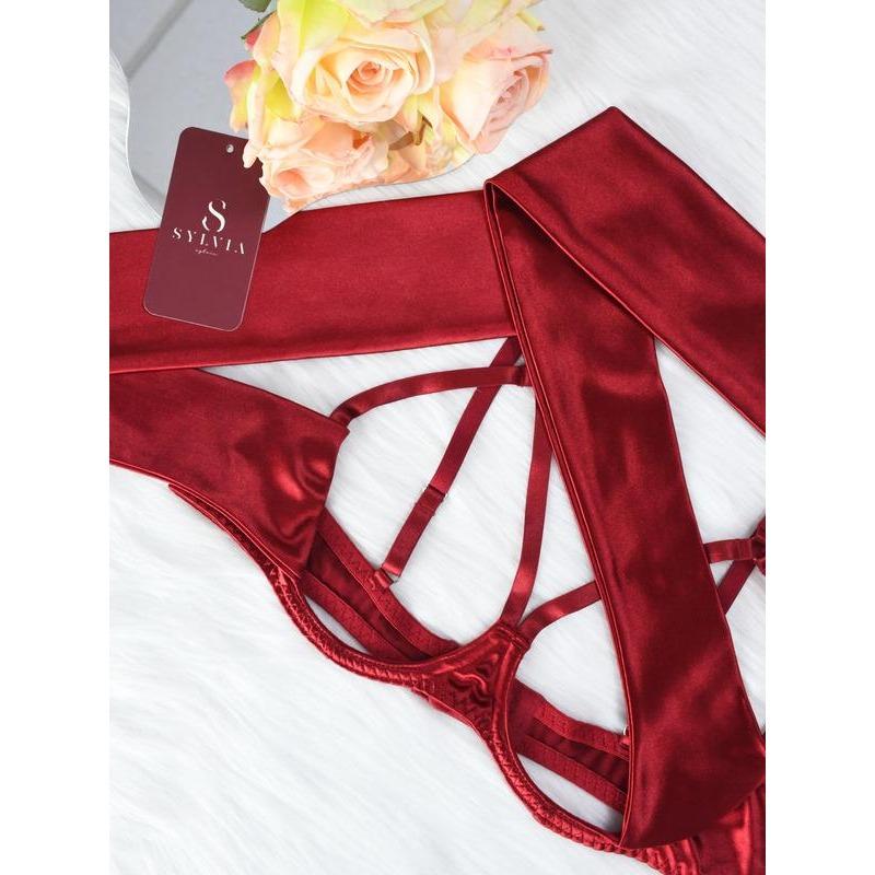 Women's Sexy Silk Bow Front Push Up Bra Lingerie Set,Comfortable Underwear, girls conquet te outfit Nightdress Red  Black lingerieset Womenswear Lady sexy Sleepwear Elegance Feminine Basic Minimalist Nightgown Elegant Nightwear Spaghetti Strap