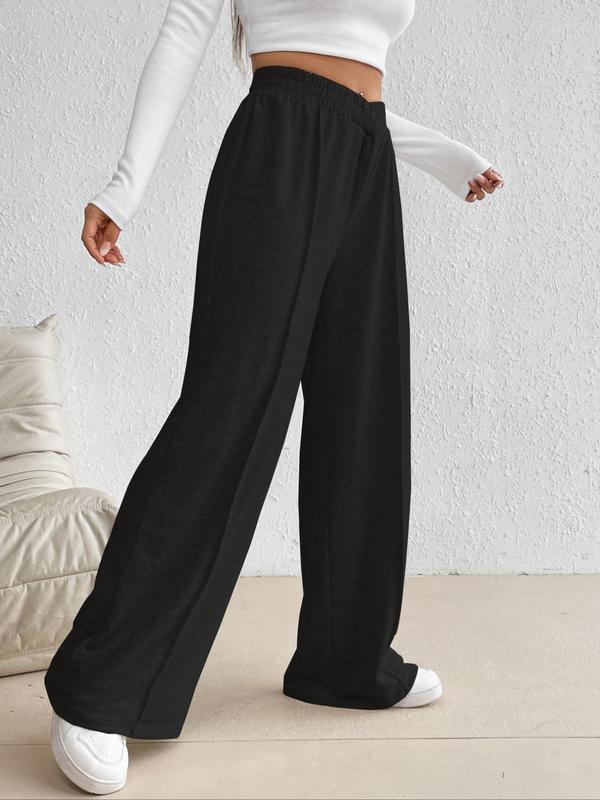 Women's Solid Color Elastic Waist Wide Leg Sweatpants, Casual Comfy Trousers for Daily Wear,  Pants for Women, Ladies Bottoms for All Seasons, Going Out Outfits 2024