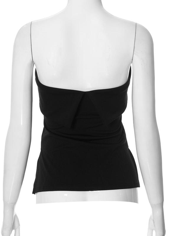 Women's Solid Backless Split Hem Tube Top, Fashion Casual Sexy Sleeveless Strapless Top for Daily Outdoor Wear, Women Clothing for Fall, 90s Clothes