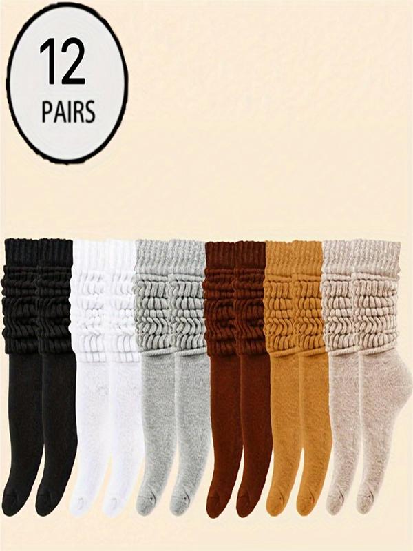 Women's Solid Over The Calf Slouch Socks, Fashion Casual Cozy Warm Socks for Daily Outdoor Wear, Women Socks for Fall Winter Long Socks