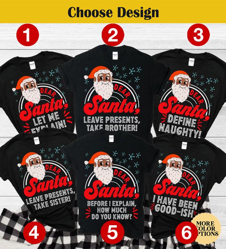 Black Santa Claus Christmas Pajamas, Matching Family Christmas Pajamas, Holiday Pajamas, Christmas PJs Family, Brown Santa Christmas Shirts N1