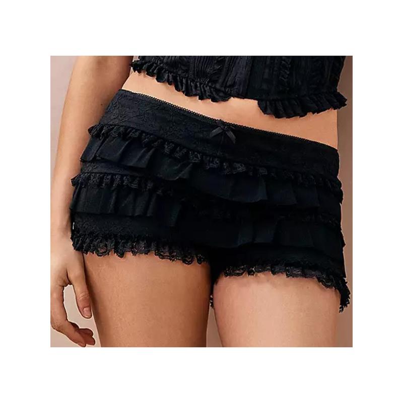 Women Lace Bloomers Shorts Casual Summer Layered Ruffle Elastic Short Pants for Vacation Beach Nightclub Streetwear Fashion Womenswear Bottom Cute