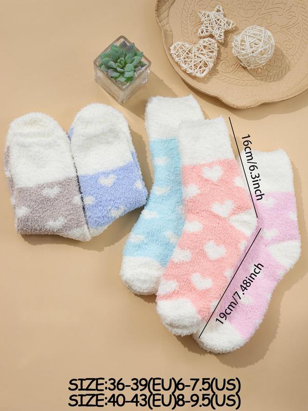 Women's Heart Print Fuzzy Socks, Cozy Warm Multipack Knit Mid Calf Socks, Cheap Stocking Gifts, Comfort Women's Socks, Everyday Womenswear, Fall Wear, Fallfreshness