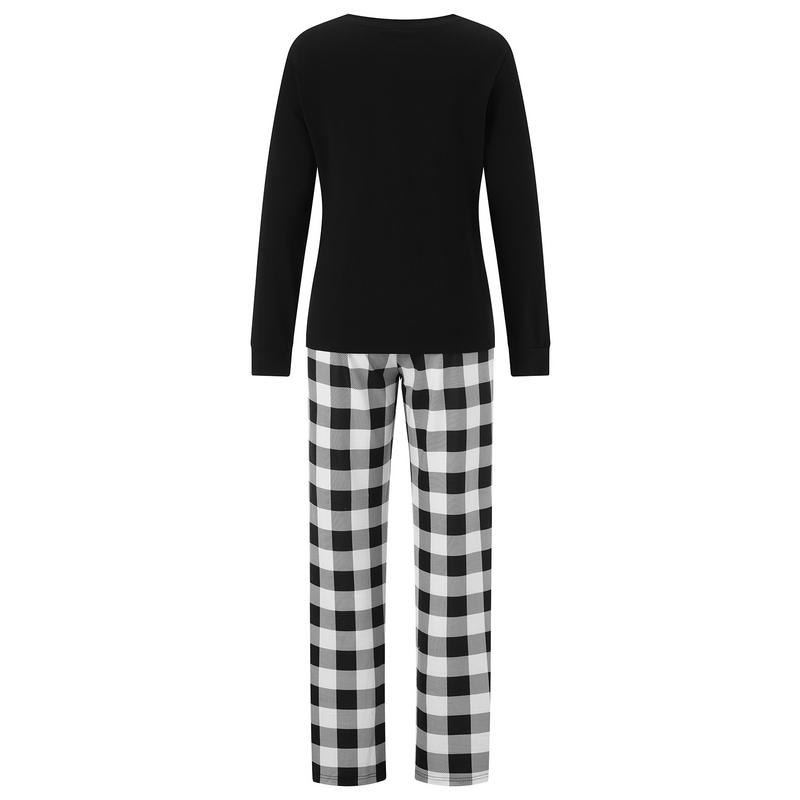 Family Matching Christmas Pajama Set Long Sleeve Round Neck Tops Romper Plaid Print Trousers