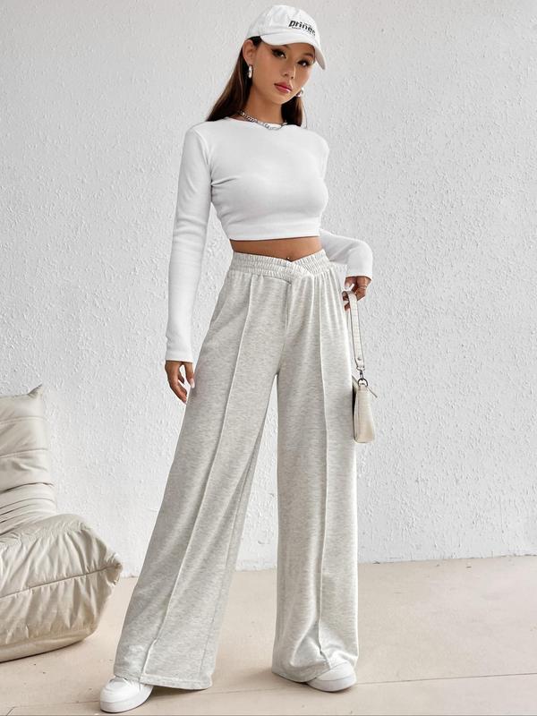 Women's Solid Color Elastic Waist Wide Leg Sweatpants, Casual Comfy Trousers for Daily Wear,  Pants for Women, Ladies Bottoms for All Seasons, Going Out Outfits 2024