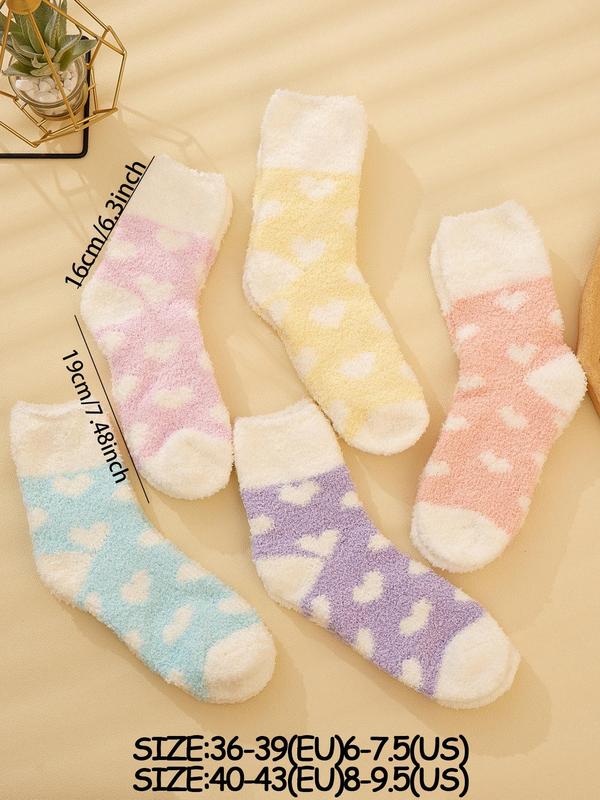 Women's Heart Print Fuzzy Socks, Cozy Warm Multipack Knit Mid Calf Socks, Cheap Stocking Gifts, Comfort Women's Socks, Everyday Womenswear, Fall Wear, Fallfreshness