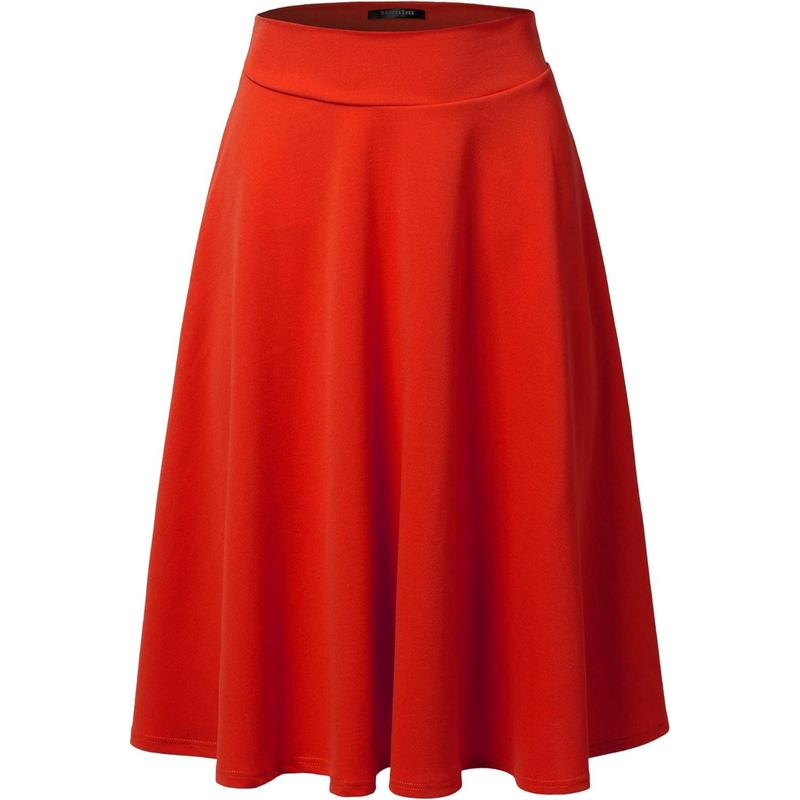 Women's High Waist Flare A-Line Midi Skirt with Plus Size