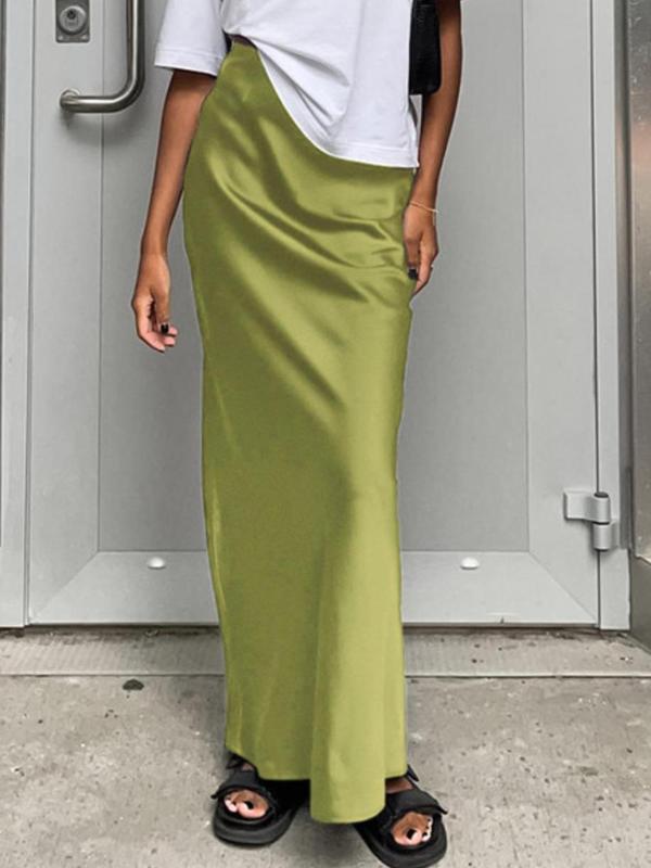 Women's Solid Color Skirt, Casual Fashion High Waist Maxi Skirt for Daily Outdoor Wear, Ladies Bottoms for Summer