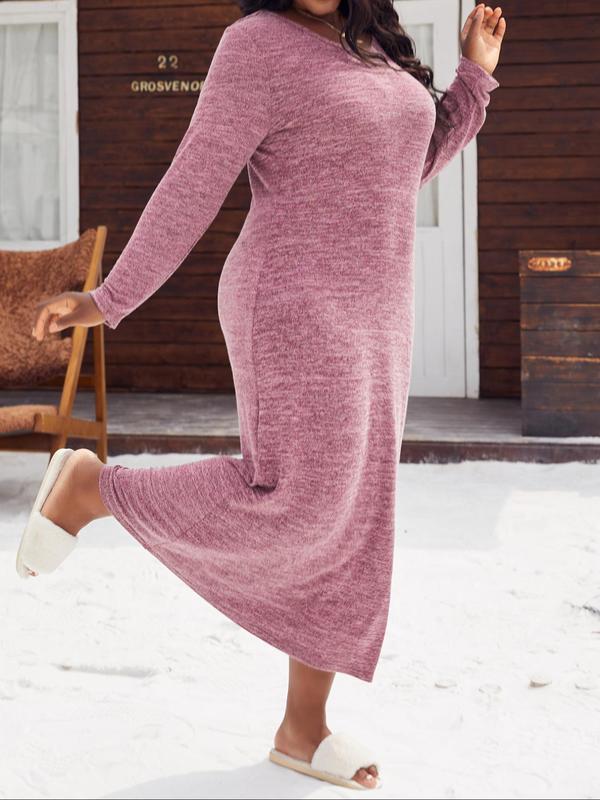  Solid V Neck Long Sleeve Nightdress, Casual Comfy Nightgown for Women, Women's Sleepwear for Spring & Fall