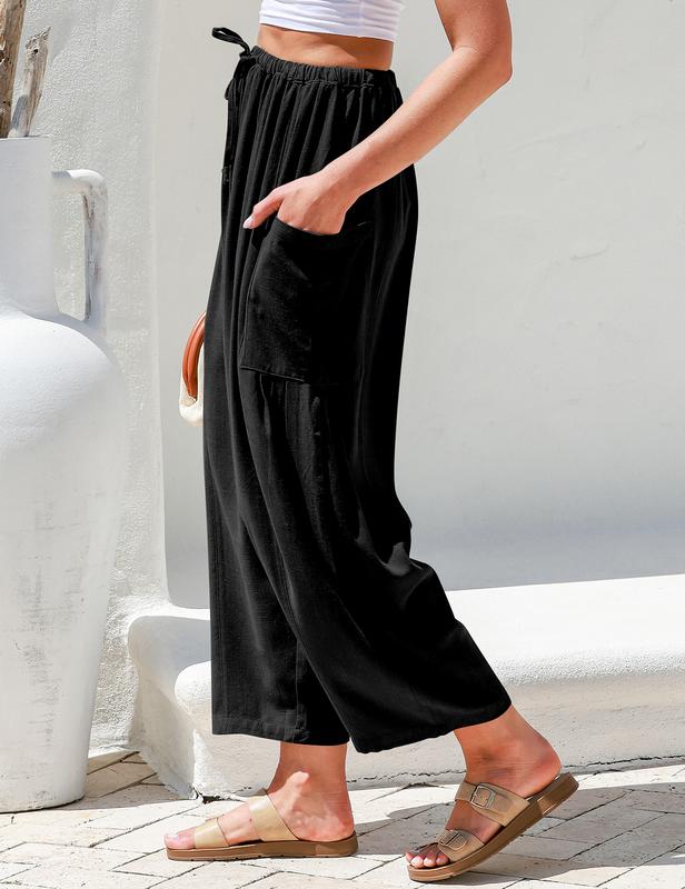 Womens Linen Wide Leg Pants Casual Loose Beach everlane dream pants with Pockets Elastic Lightweight Drawstring Summer Everyday Style Comfort Trouser